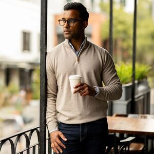 Collars & Co Sweater Mens Small Oatmeal Merino Wool 1/4 Zip Old Money Preppy NWT